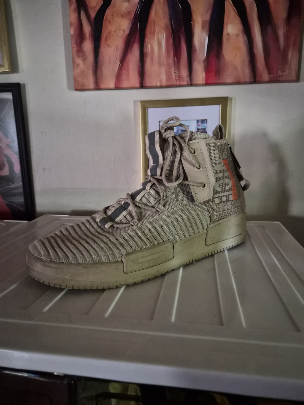 High-Top Knit Sneaker in Olive Tan